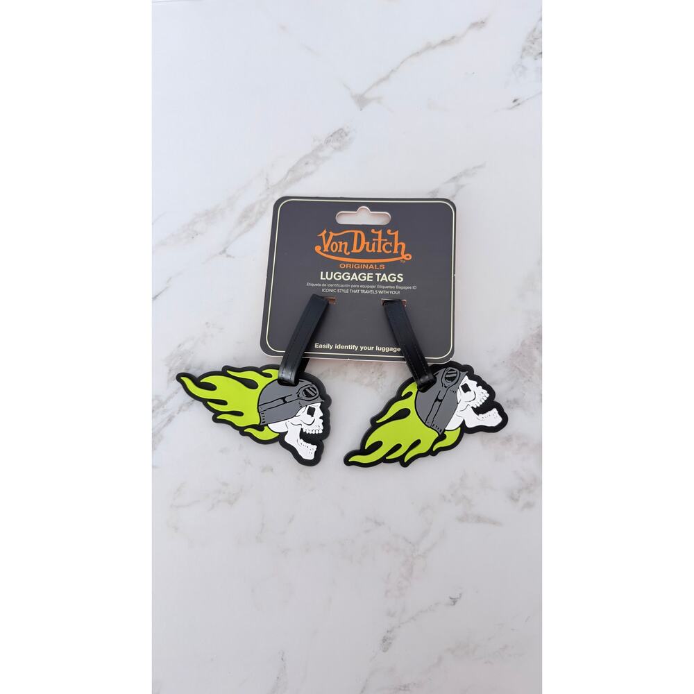 Von Dutch Originals Luggage Tag Set - Skull & Flames (2-Pack) NEW